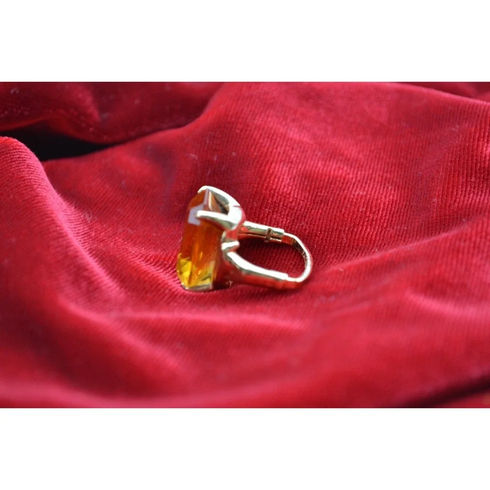Vintage Vendome Orange Emerald Cut Cocktail Ring Adjustable Gold Tone